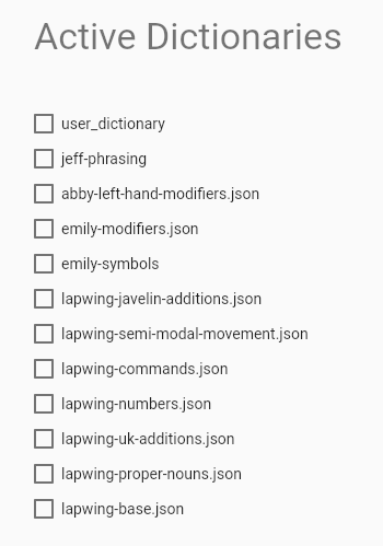 dictionaries all unchecked with Javelin